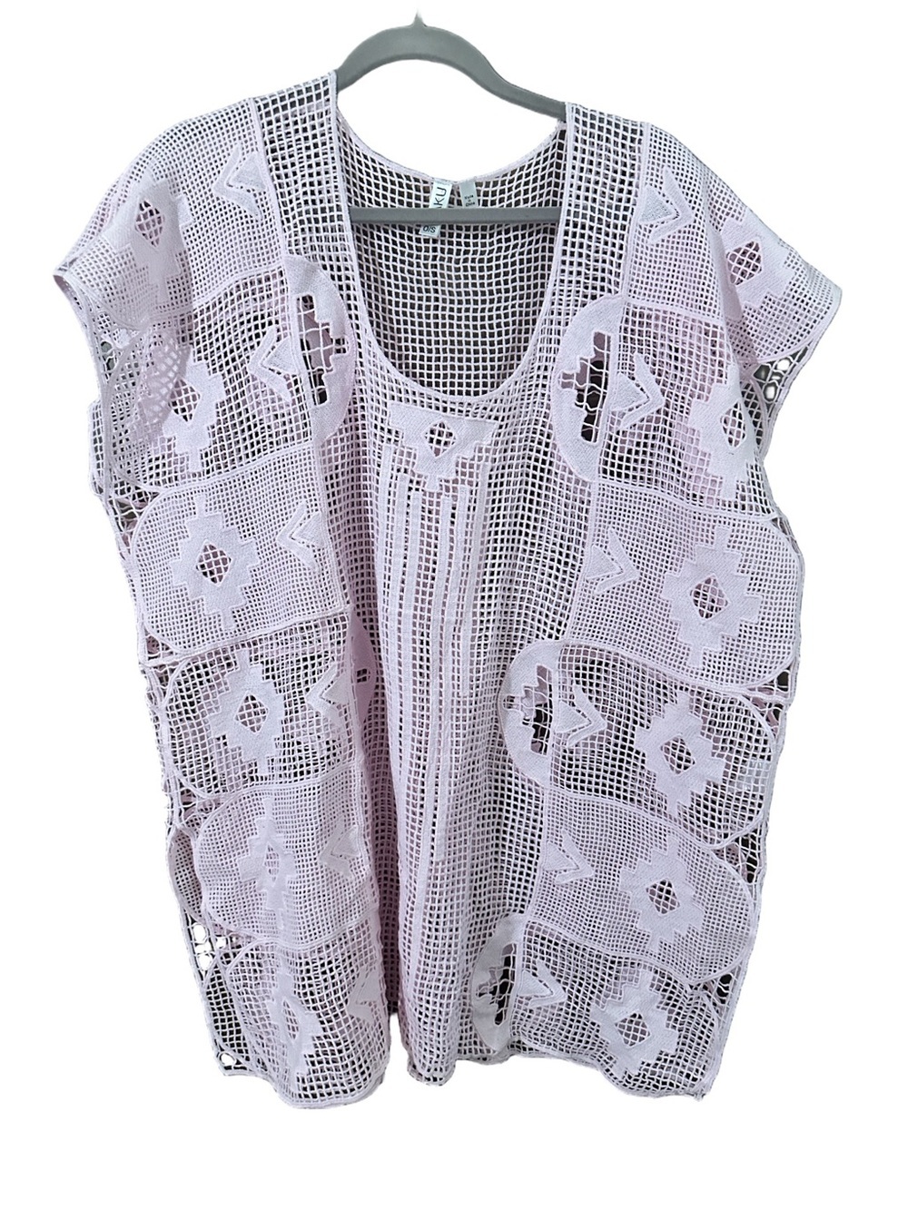 Baku Open Mesh Kaftan Tunic Light Pink Crochet Overlay One Size